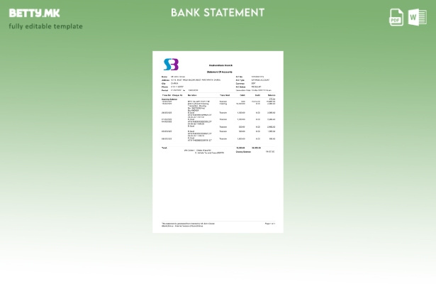 модерен стил Шаблон за збор за извод од банка SB на Бангладеш